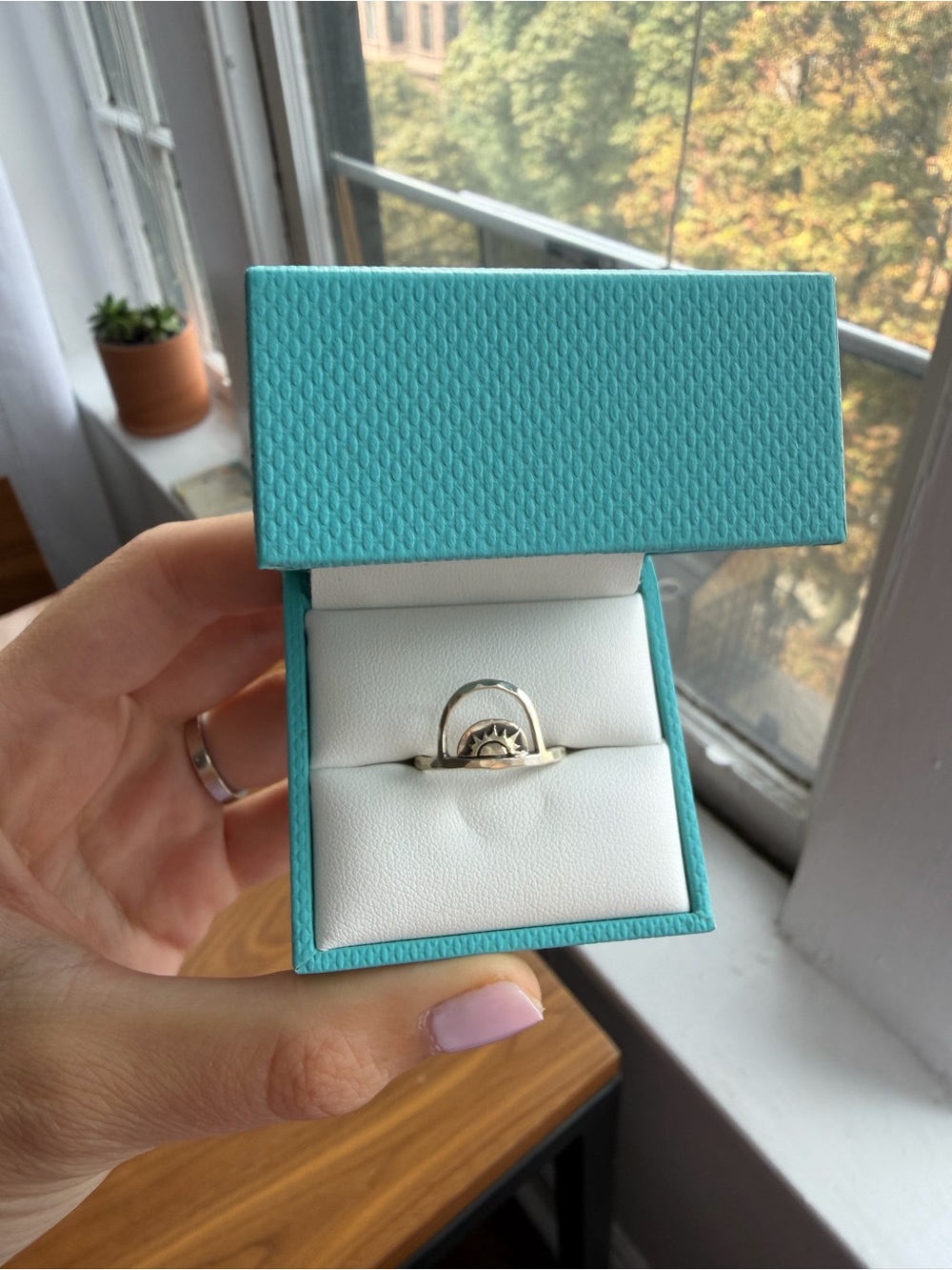 Handmade in Cape Cod Silver Sunburst Semi-Hoop Ring in Sterling Silver
